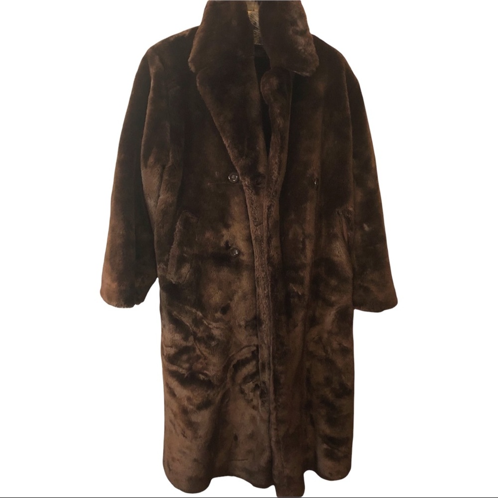 Vintage Faux Mink Chocolate Brown Plush Coat • Size L